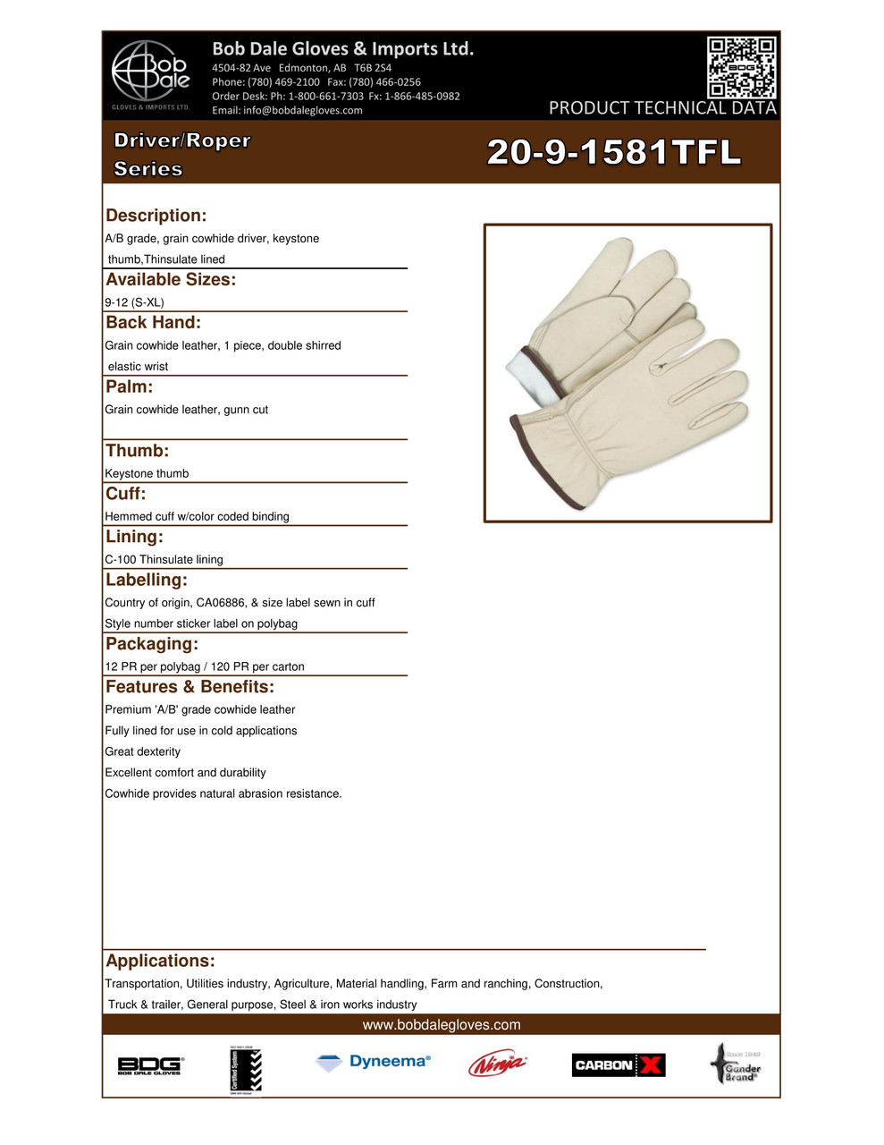 Winter Grain Cowhide Driver Thinsulate® C100 Keystone Thumb  20-9-1581TFL