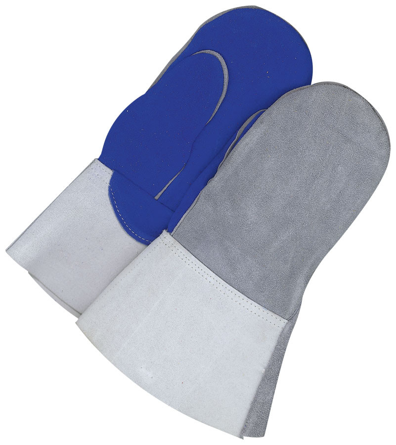 Split Cowhide One Finger Weld Mitt Fleece Lined Backhand Blue/Grey  64-1-666B-F