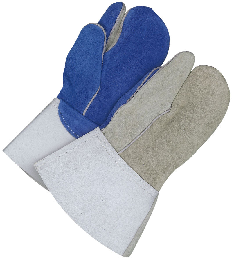 Winter Split Cowhide One Finger Weld Mitt Heather Lined Blue/Grey  64-9-666B-1-7