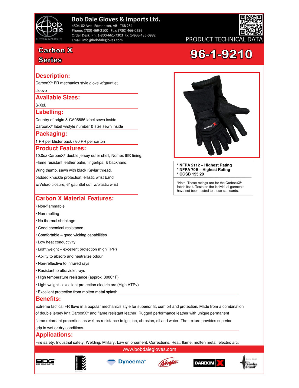 Carbon X® FR Performance Glove Guantlet 6" Cuff  96-1-9210
