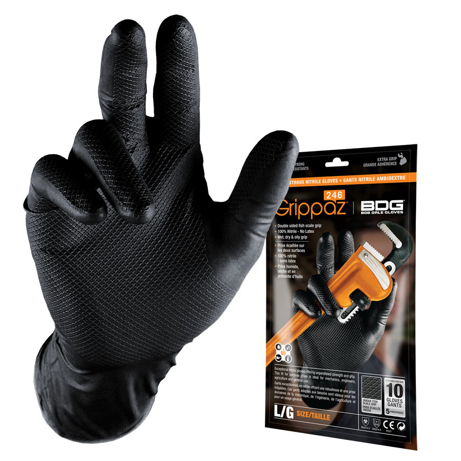 BDG® Black Grippaz Nitrile Glove (10 Pack)  99-1-6000P