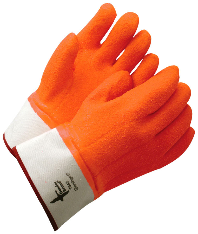 BDG® PVC Foam/Jersey Rough Texture Dipped Glove Hi-Viz Orange w/3" White Safety Cuff  99-1-7342