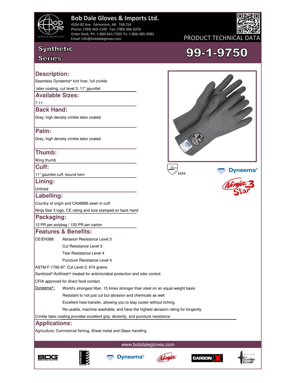 Ninja® Star Full Crinkle Latex Coated Dyneema® Knit 11" Gauntlet Cut-Rez Grey  99-1-9750