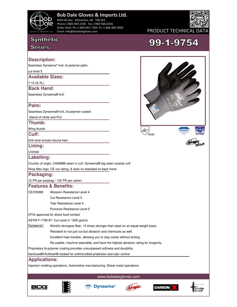 Ninja® Max+ Bi-Polymer Coated Dyneema® Cut-Rez Glove Grey/Black  99-1-9754