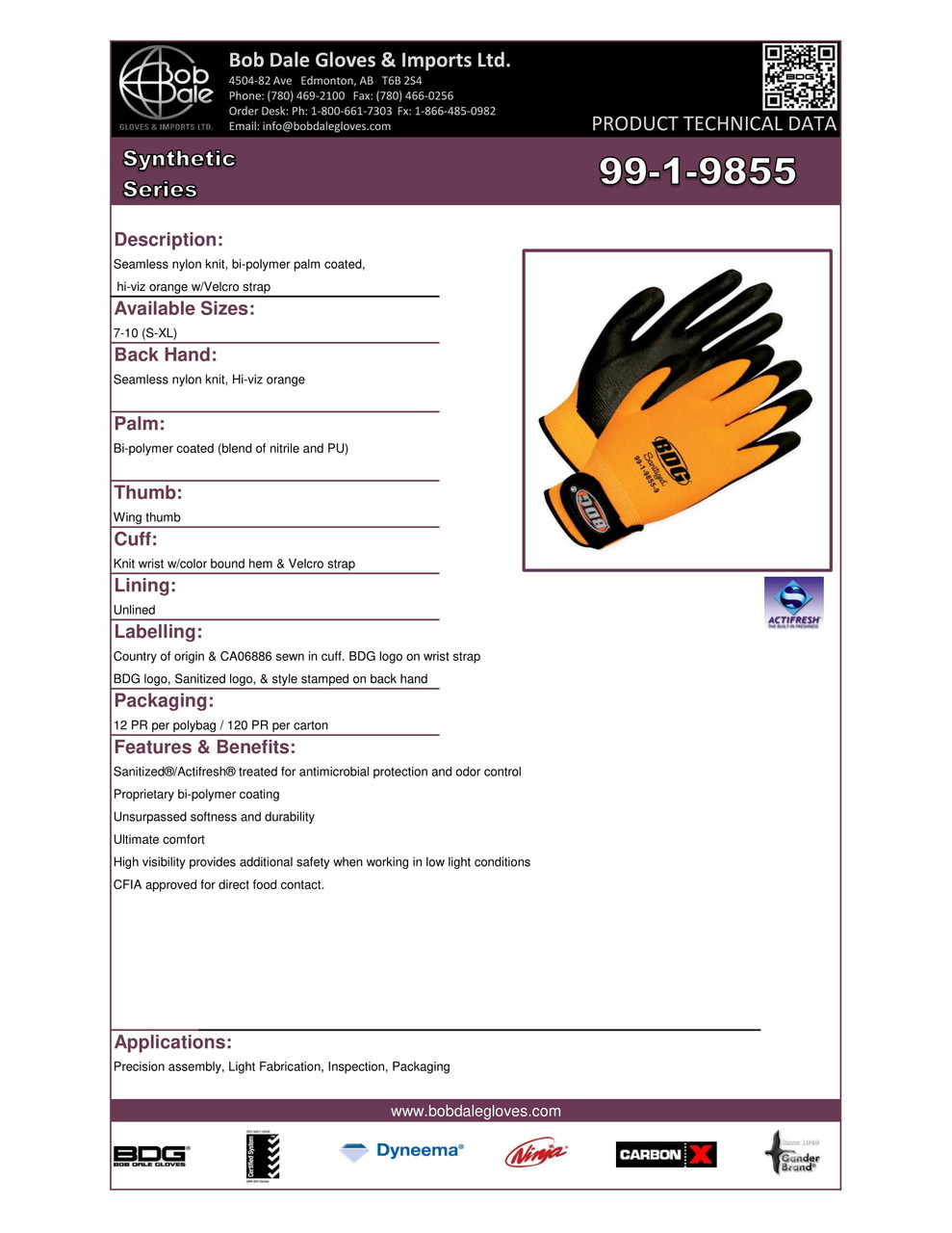 BDG® Bi-Polymer Coated Nylon Knit Glove Hi-Viz Orange/Black  99-1-9855