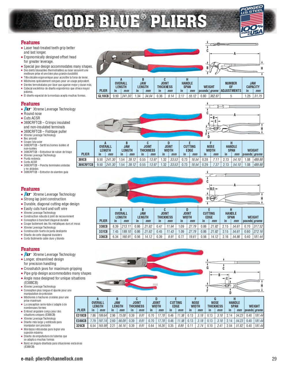 9.5" XLT® Round Nose Linemens Plier   369CB