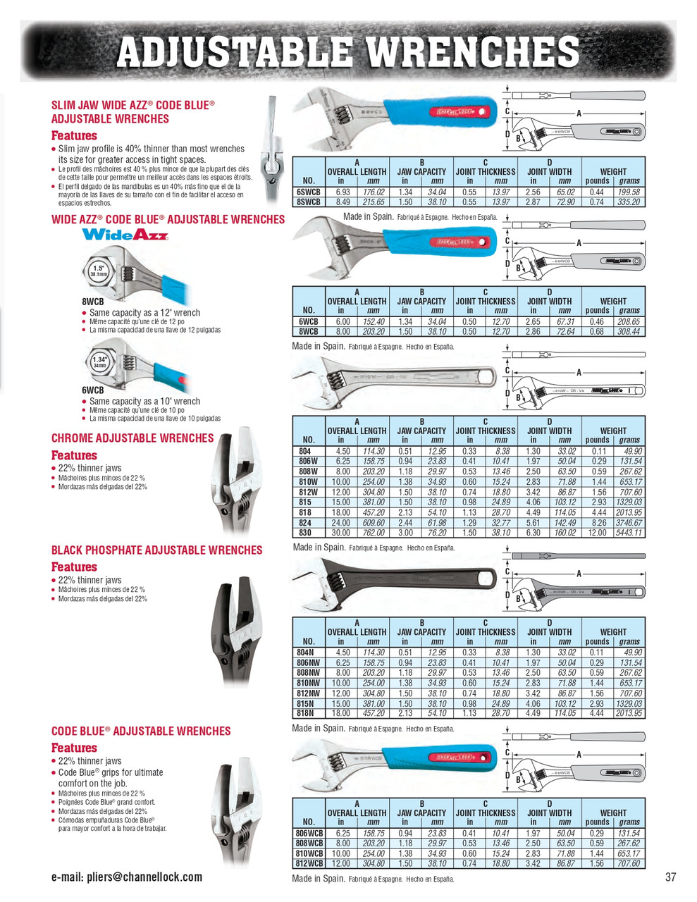 12" Adjustable Wrench   812NW