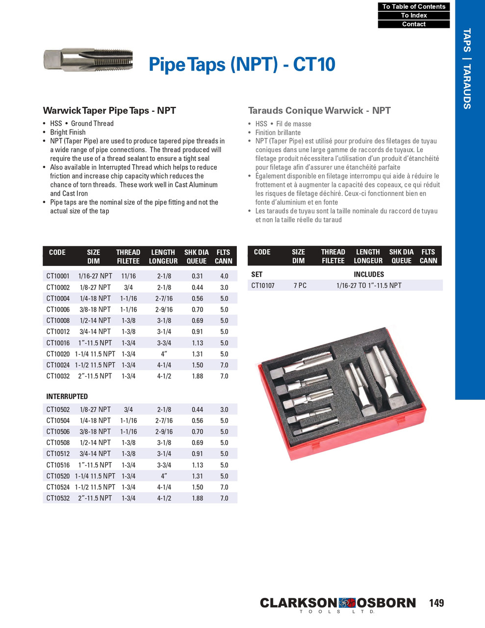 1-1/4"-11.5 NPT HSS Warwick® Interrupted Taper Pipe Tap   CT10520