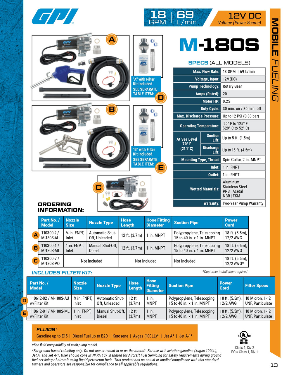 18 GPM 12V M-180® Series Fuel Transfer Pump   110300-7