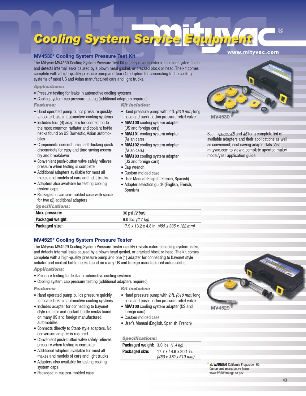 Cooling System Pressure Tester   MV4529