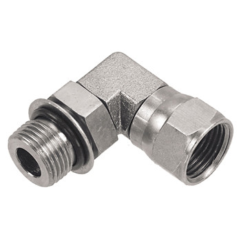 7/16"-20 x 1/4" Steel Male ORB - Female 37° JIC 90° Elbow  0591-04-04