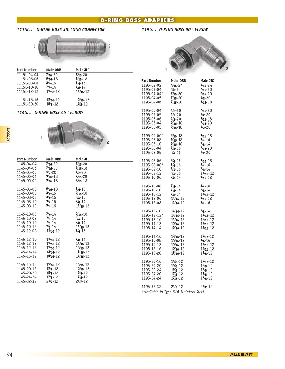 7/16"-20 x 1/4" Steel Male ORB - Male 37° JIC Extended Connector  1115L-04-04