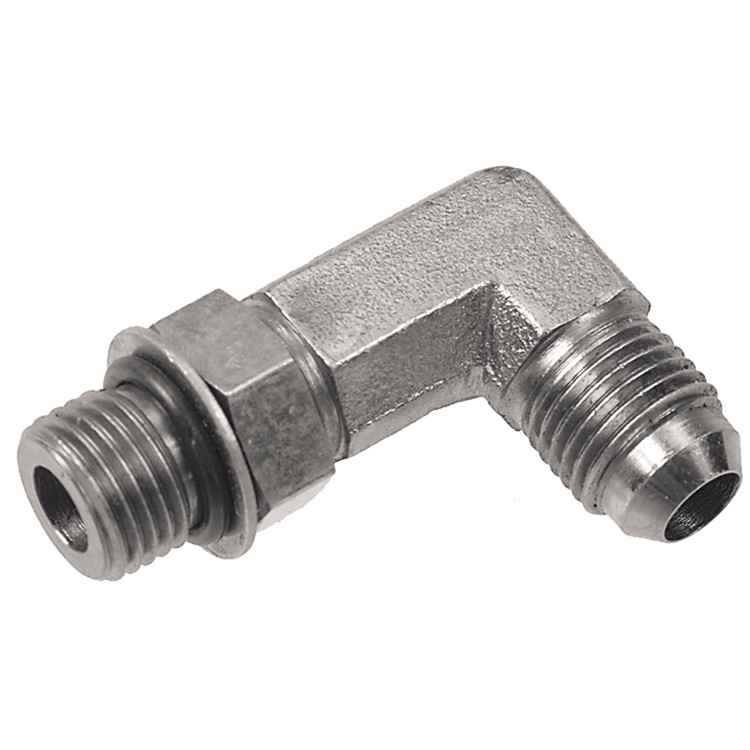 9/16"-18 x 3/8" Steel Male ORB - Male 37° JIC 90° Long Drop Elbow  1195L-06-06