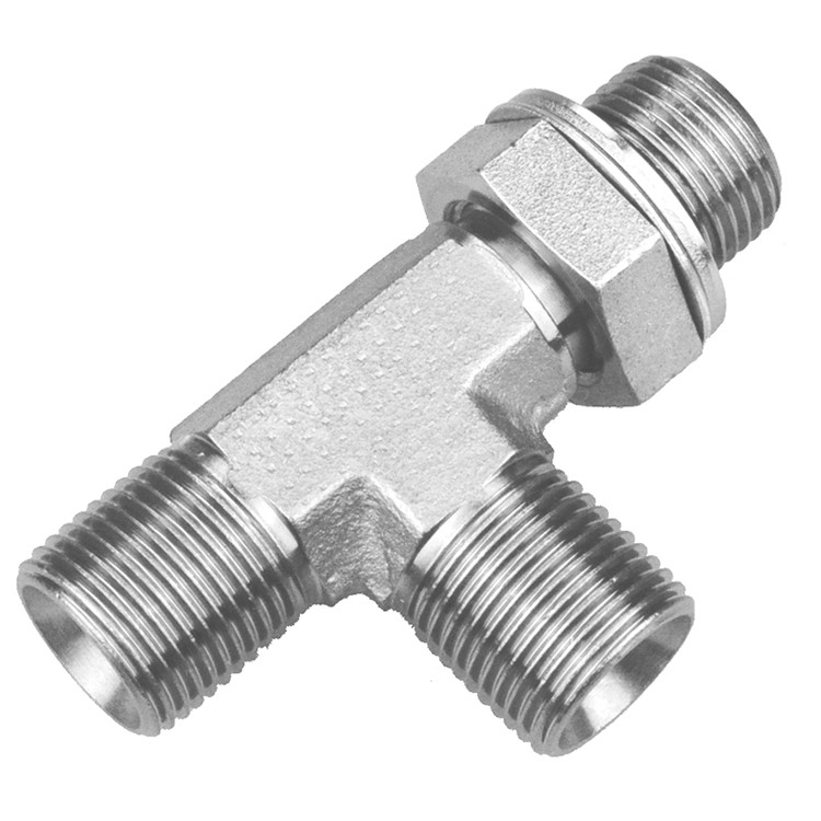 3/8 x 3/8 x 3/8" Steel Male BSPP - Male BSPP Port - Male BSPP Tee   36TA36-06-06