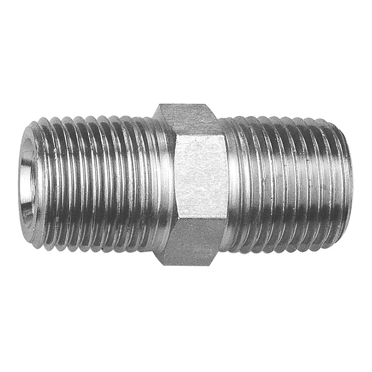 1/8 x 1/8" Steel Male BSPT - Male NPT Hex Nipple   38016-02-02