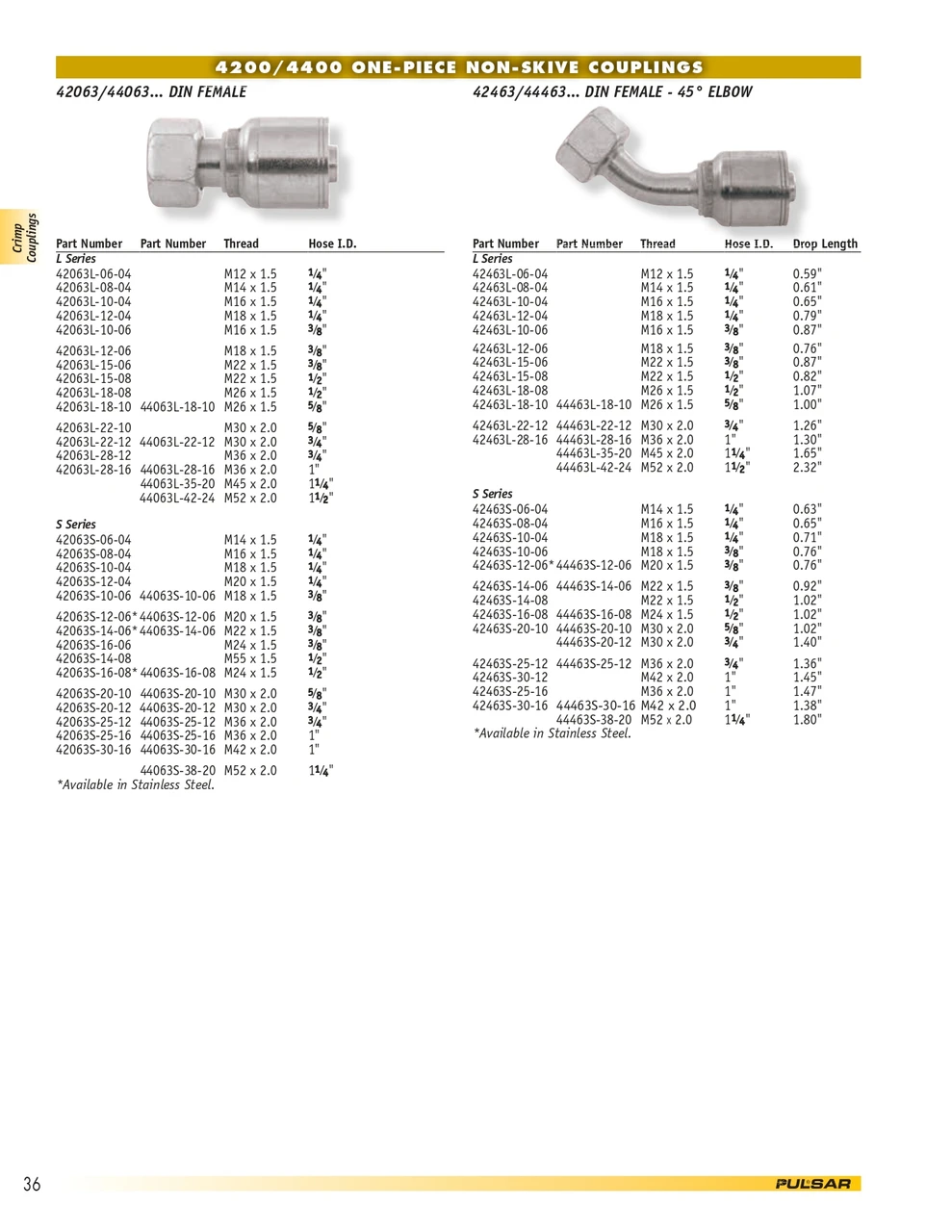 5/8 x M26-1.5 Pulsar 4400 Series Hose Crimp - Female Metric Swivel 45° Elbow  44463L-18-10