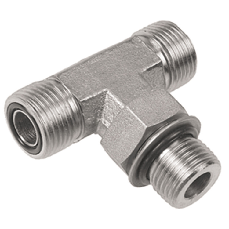 3/4"-16 x 13/16"-16 x 13/16"-16 Steel Male ORB - Male ORFS - Male ORFS Tee  93T91-08-08