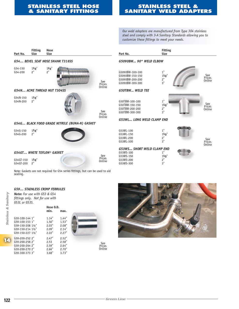 1" Sanitary Polished Weld Tee  G50TBW-100-100
