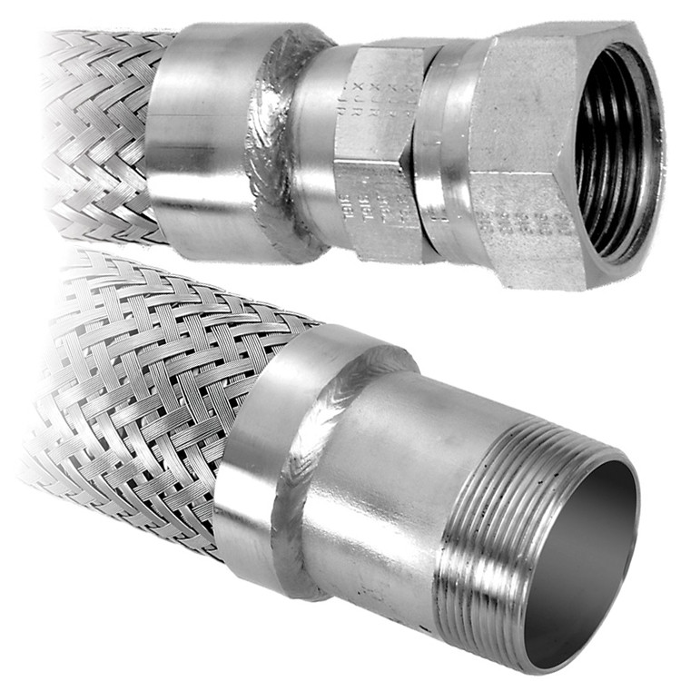 3/4 x 3/4" x 12" Stainless Steel Hose Assembly w/ Female JIC - Male Plain NPT Ends   G521-075JM-12