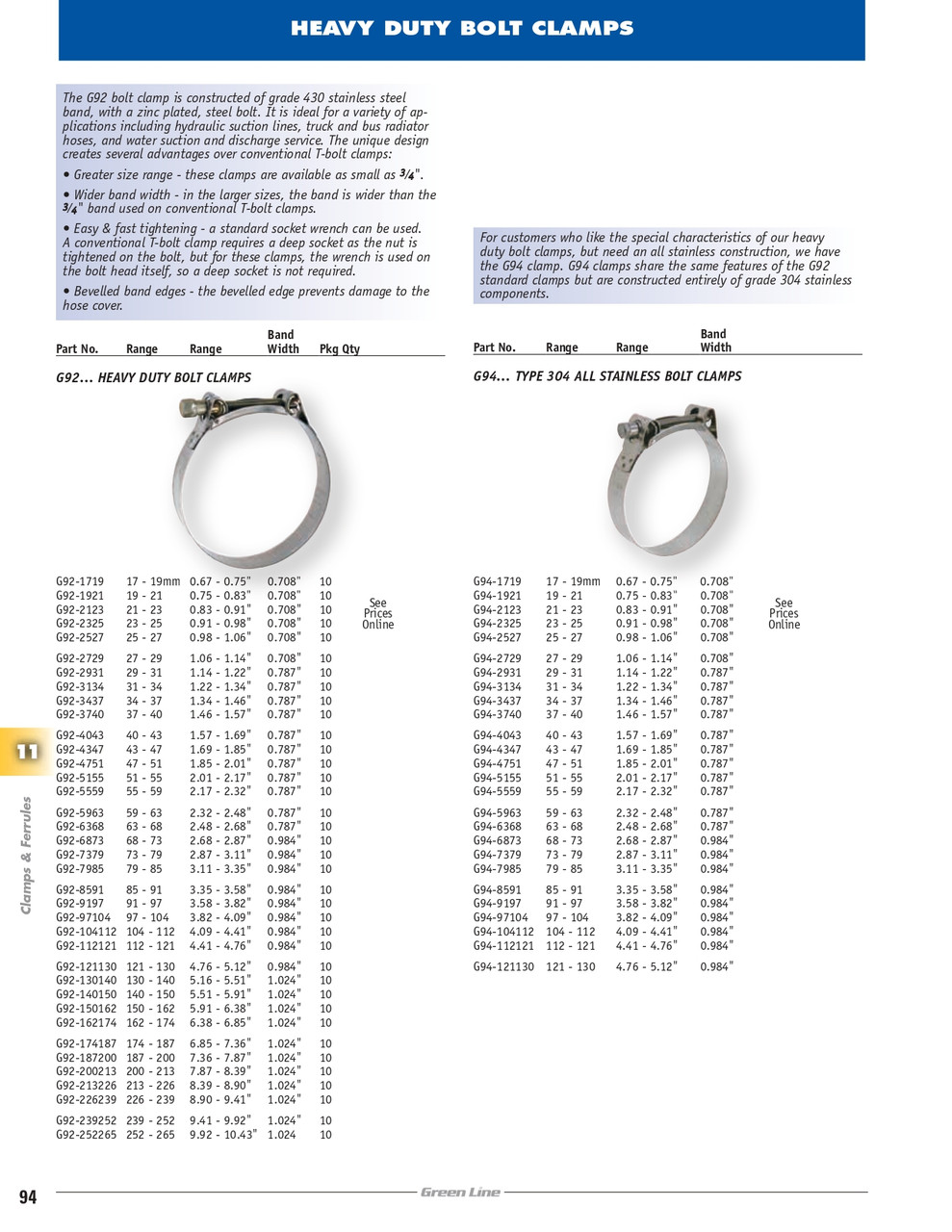 3.82 - 4.09" T-Bolt Clamp - S/S Band - Ferrous Bolt  G92-97104