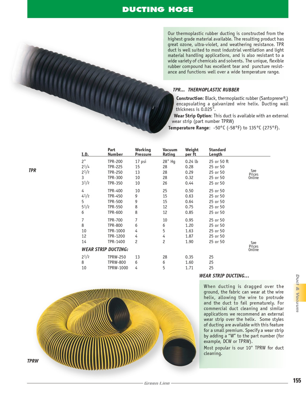 10" Wear-Strip Thermoplastic Rubber Ducting Hose   TPRW-1000