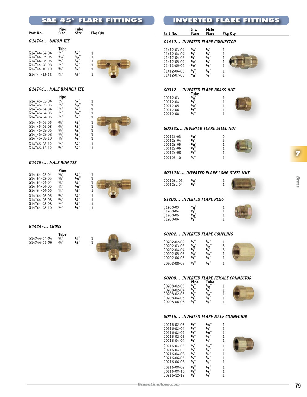 1/4" Brass Female 45° SAE Inverted Flare Union   G0202-04-04
