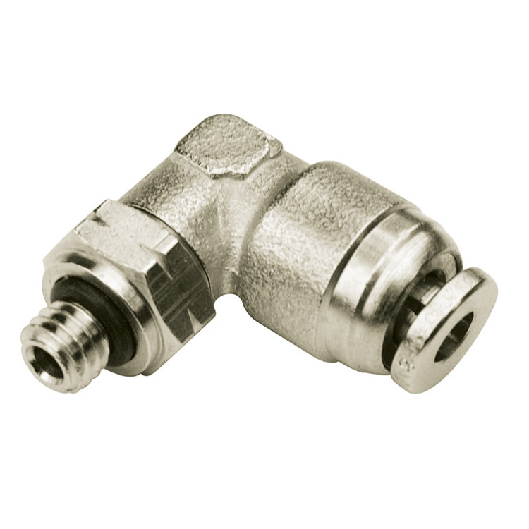 10-32 x 1/8" Nickel Plated Brass Male Thread - Push-To-Connect 90° Elbow   G6096P-UNF-02