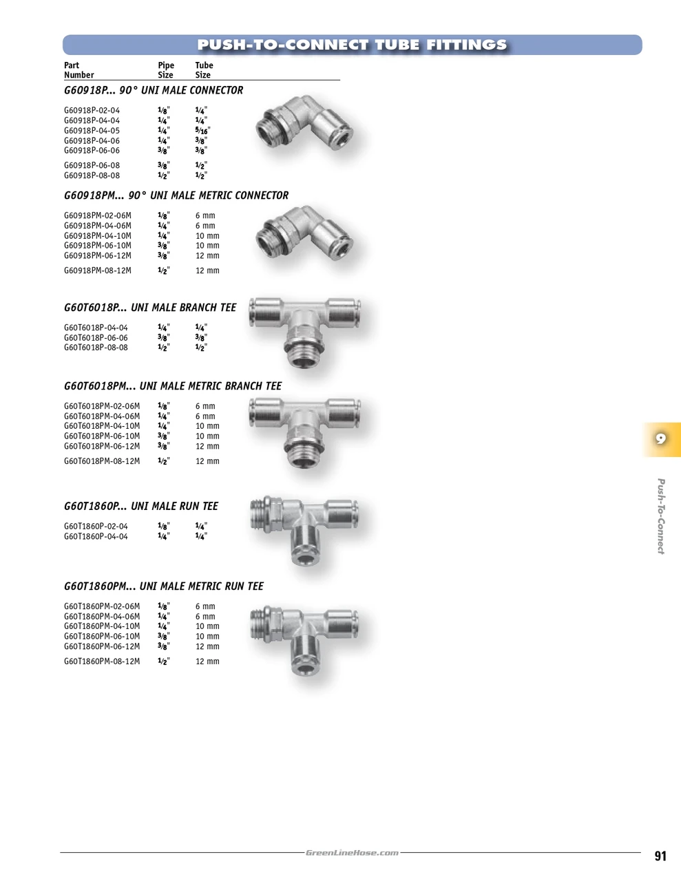 3/8 x 3/8 x 3/8" Nickel Plated Brass Uni Thread - Push-To-Connect - Push-To-Connect Tee   G60T6018P-06-06