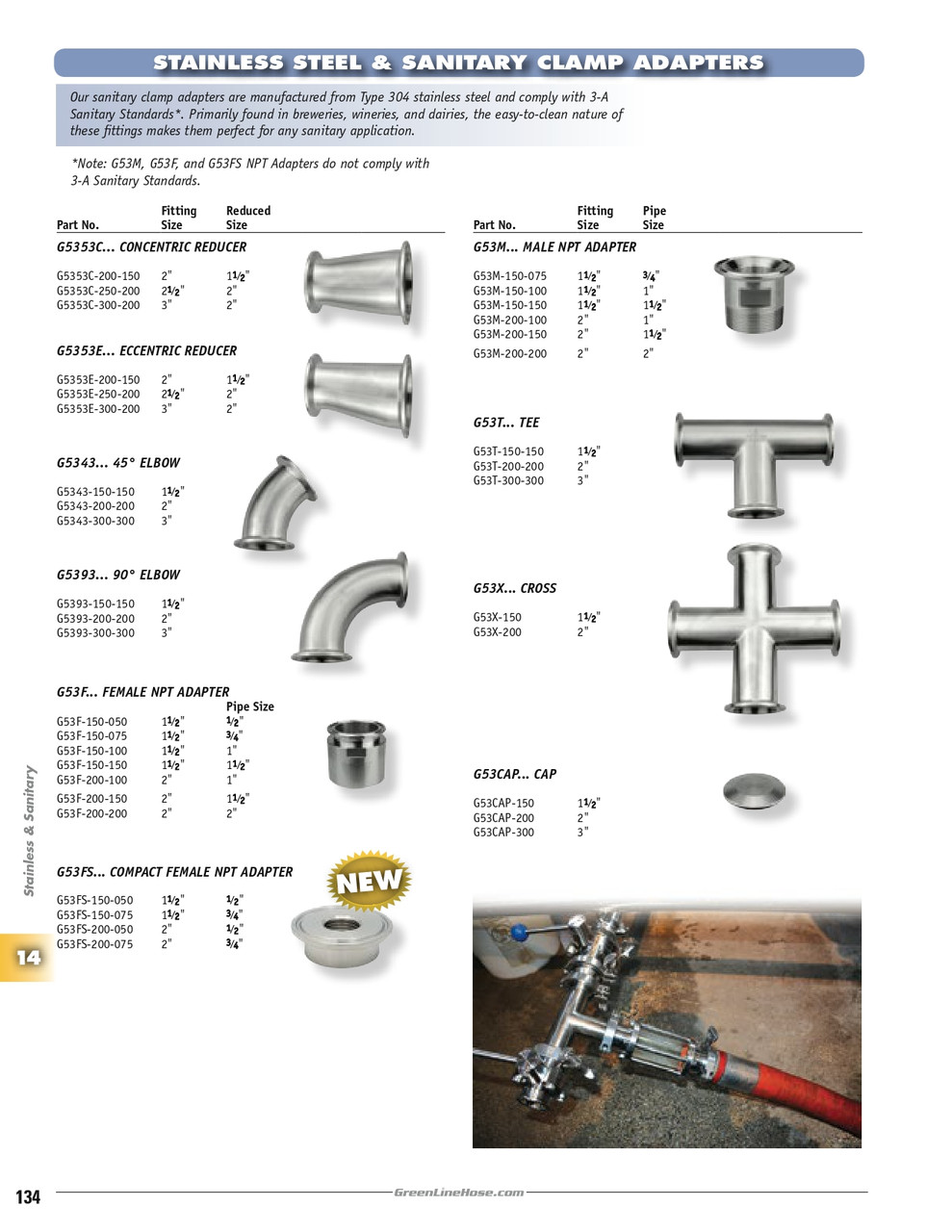 1-1/2 x 1/2" Stainless Steel Sanitary Clamp - Female NPT Adapter   G53FS-150-050