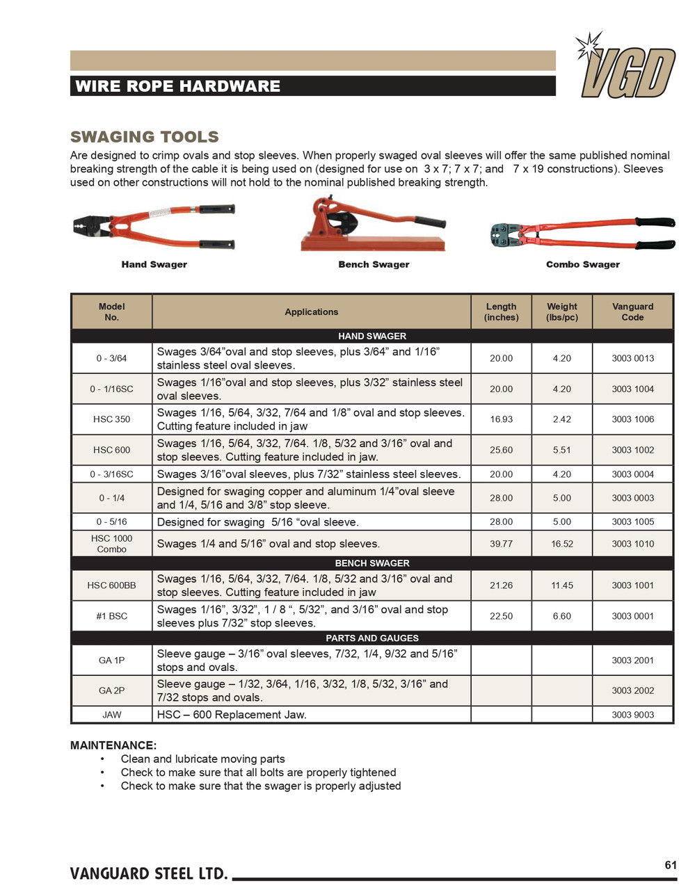 1/16 - 3/16" Wire Rope Sleeve Bench Swager   3003 1001