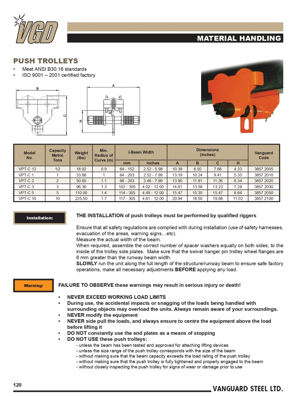 10T VPT Series Manual Push Trolley   3857 2100