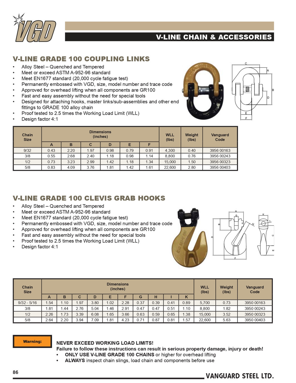 1/2" Grade 100 V-Line Alloy Steel Clevis Grab Hook   3950 00323