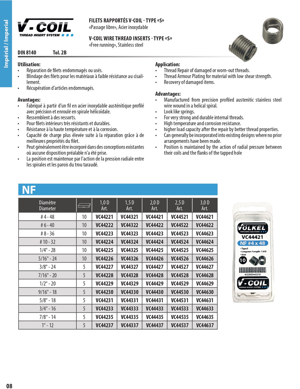 10 Pc. 5/16"-24 x 1.5 D V-Coil® Threaded Inserts   VC44326