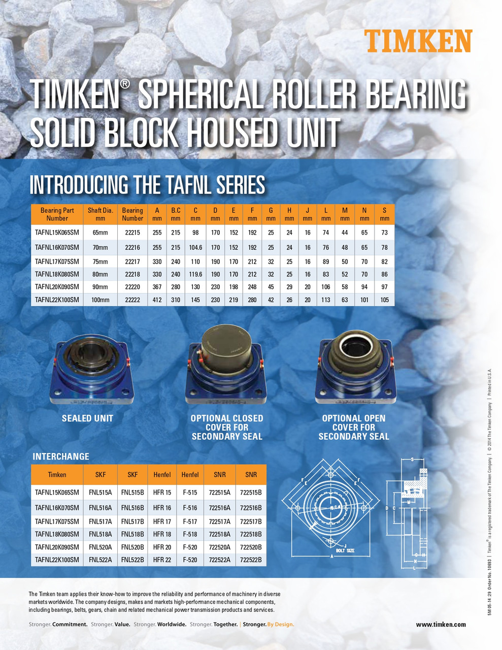 3-7/16" Timken TAFNL Square Flange Block - Taper Lock Adapter - Triple Lip Viton Seals - Fixed  TAFNL20K307SN