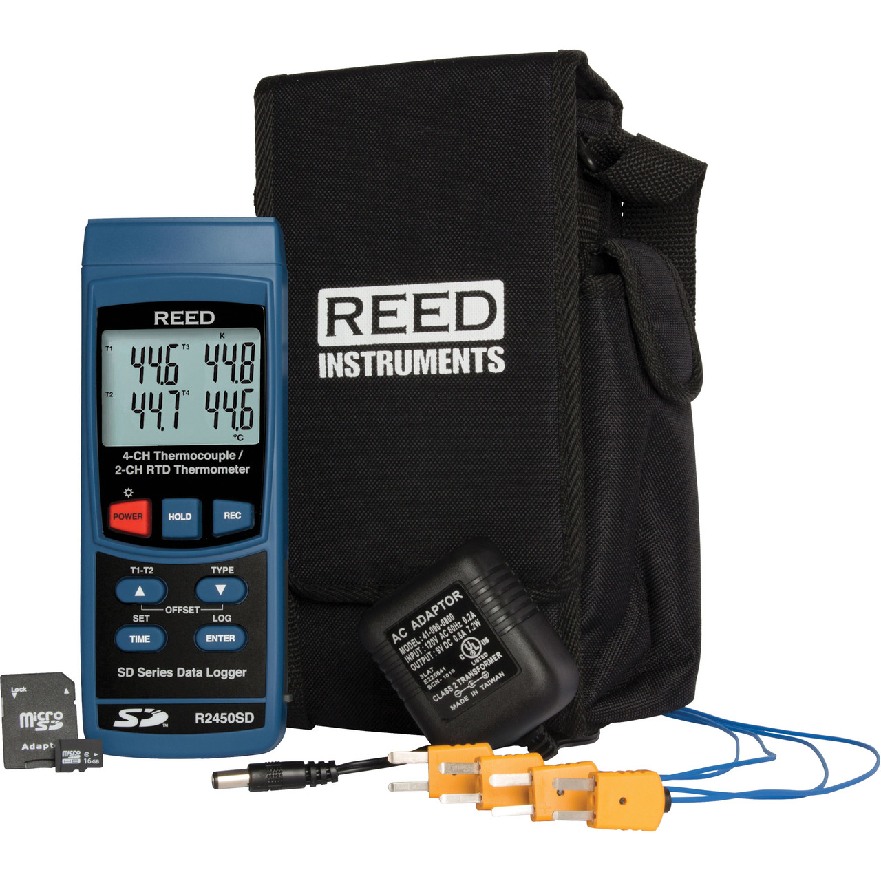 Data Logging Thermometer w/ SD Card Power Adapter & Thermocouple Probes   R2450SD-KIT3