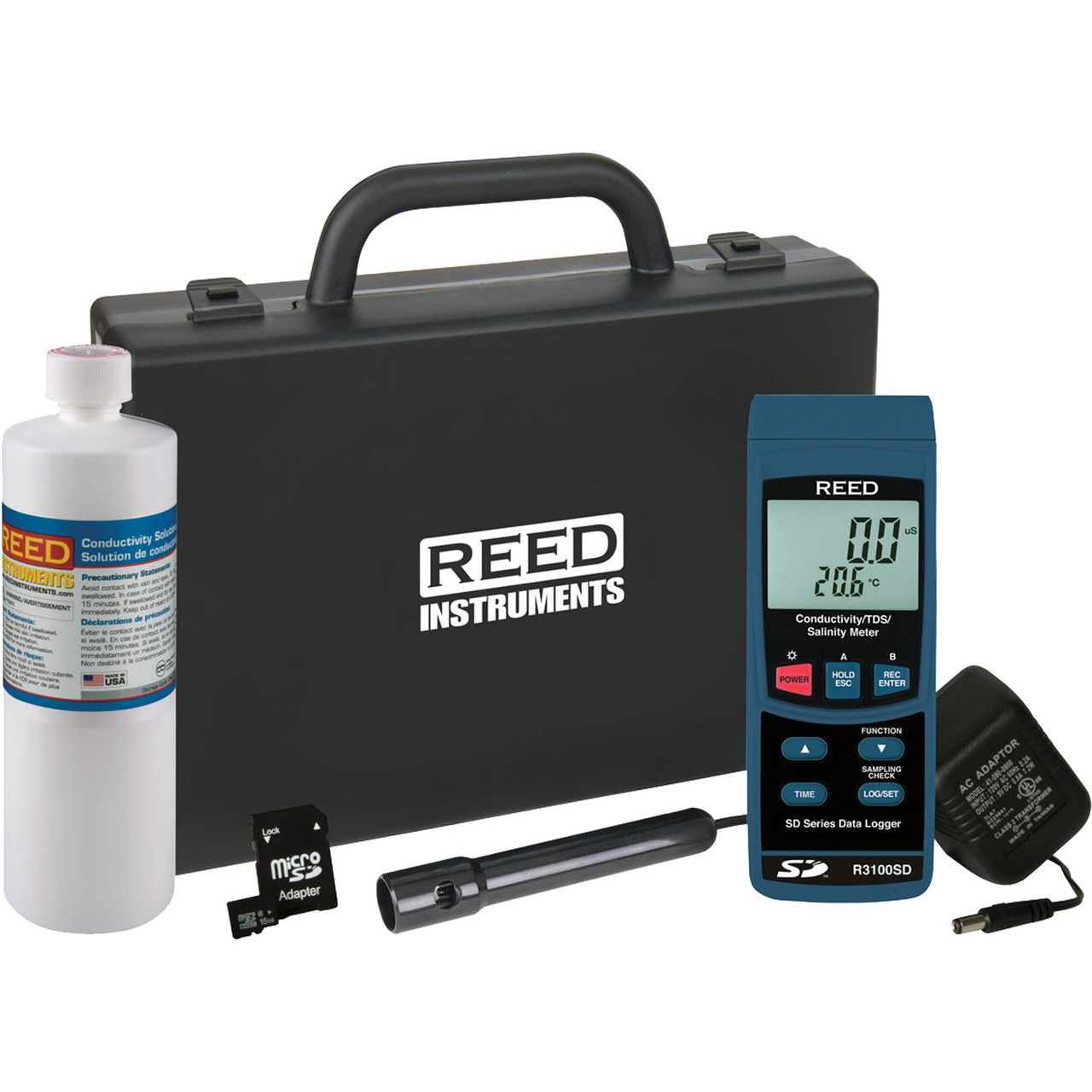 Data Logging Conductivity TDS Salinity Meter w/ SD Card Power Adapter  & Solution   R3100SD-KIT