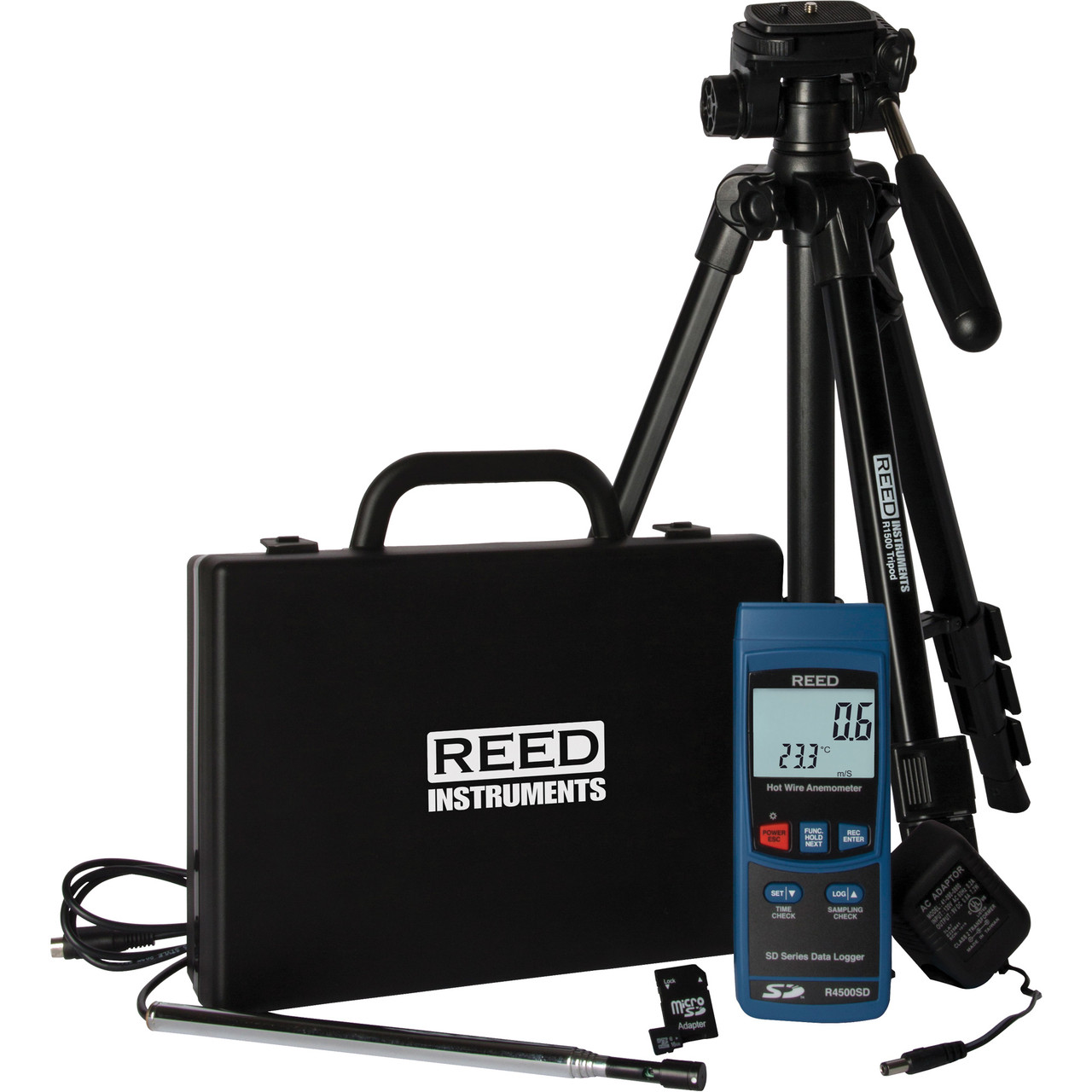 Data Logging Hot Wire Thermo-Anemometer w/ Tripod SD Card & Power Adapter   R4500SD-KIT2