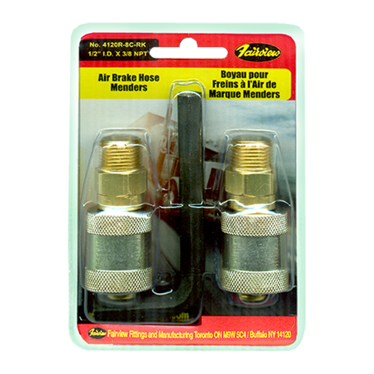 1/2 x 3/8" Brass/Steel DOT Male NPT - Air Brake Hose Splice Kit w/Allen Key  4120R-8C-RK