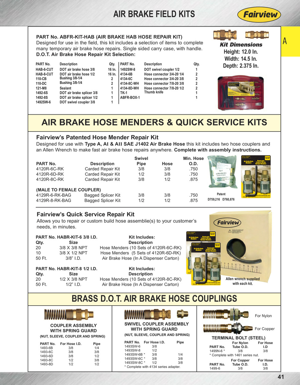 1/2 x 3/8" Brass/Steel DOT Male NPT - Air Brake Hose Splice Kit w/Allen Key  4120R-8C-RK