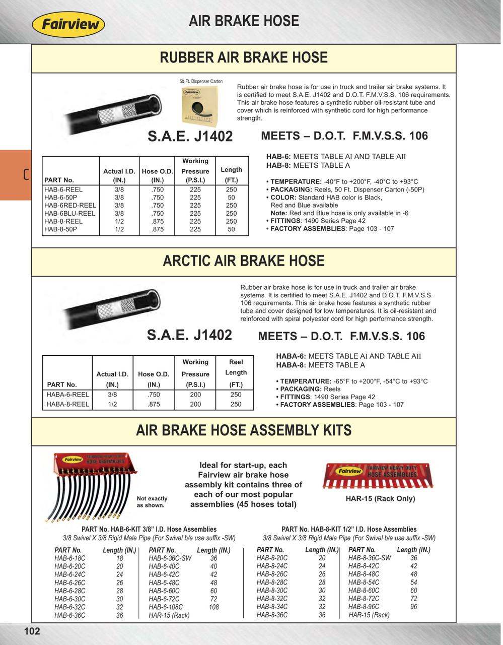 3/8" x 50' Black Rubber DOT SAE J1402 Air Brake Hose Only  HAB-6-50P