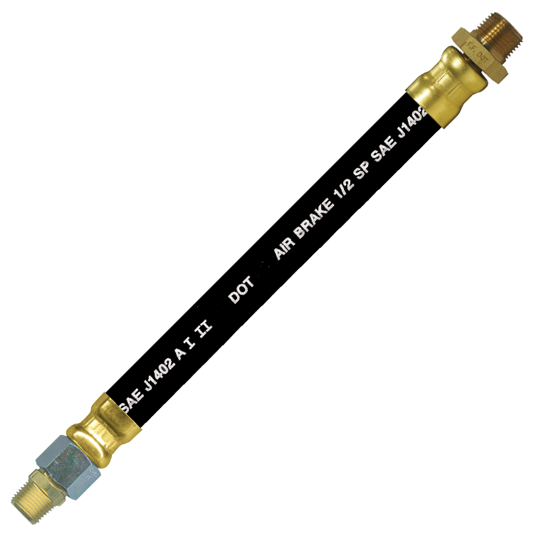 1/2 x 16" Black Rubber DOT SAE J1402 Air Brake Hose Assembly  HAB-8-16C