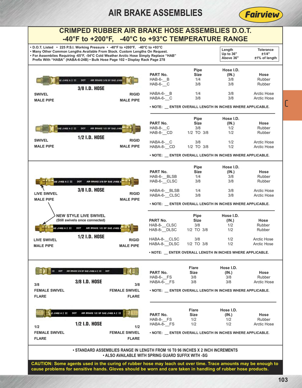 1/2 x 36" Black Rubber DOT SAE J1402 Air Brake Hose Assembly  HAB-8-36CD
