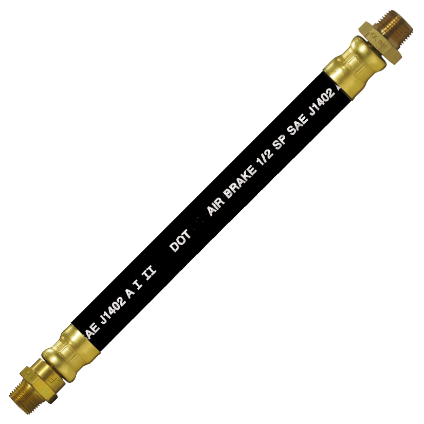 1/2 x 72" Black Rubber DOT SAE J1402 Air Brake Hose Assembly  HAB-8-72CLSC