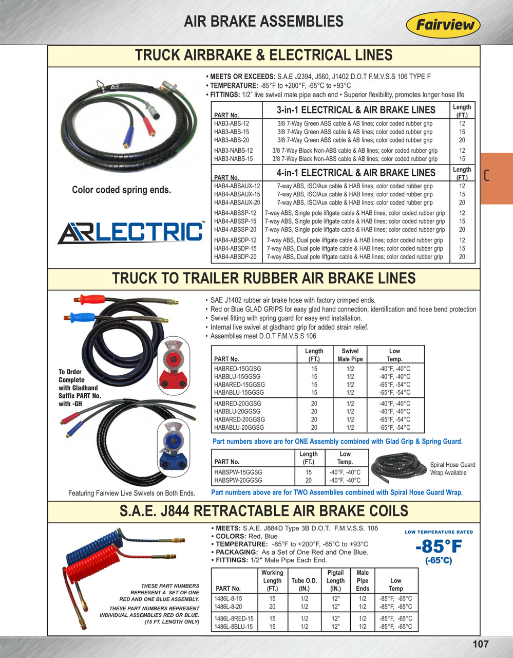 3/8" x 15' Black Rubber DOT SAE J1402 Air Brake Hose Assembly w/Blue Grip & Spring Guard  HABBLU-15GGSG