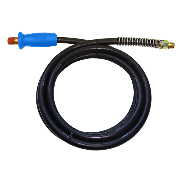 3/8" x 15' Black Rubber DOT SAE J1402 Air Brake Hose Assembly w/Blue Grip & Spring Guard  HABBLU-15GGSG
