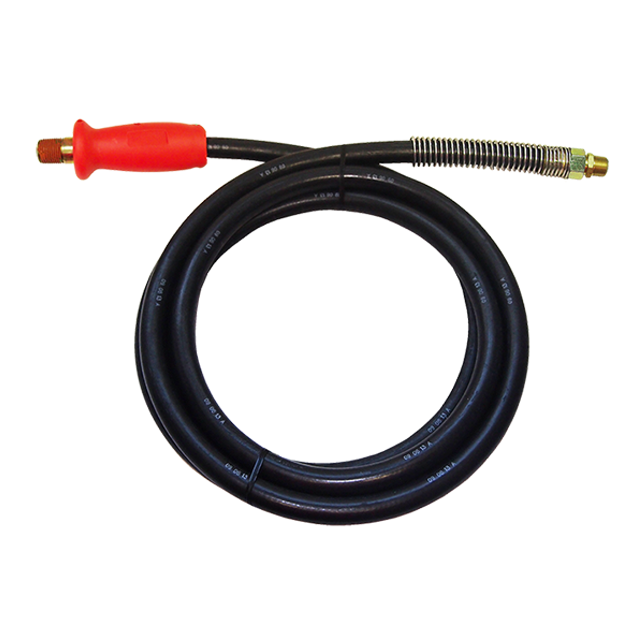 3/8" x 12' Black Rubber DOT SAE J1402 Air Brake Hose Assembly w/Red Grip & Spring Guard  HABRED-12GGSG