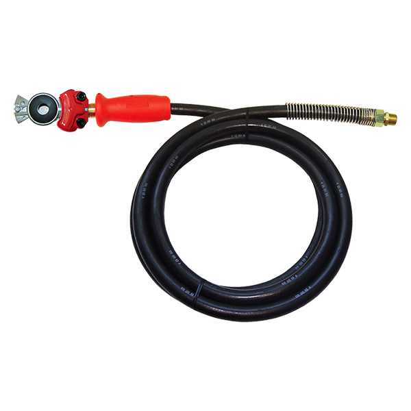 3/8" x 12' Black Rubber DOT SAE J1402 Air Brake Hose Assembly w/Red Grip, Spring Guard & Glad Hand  HABRED-12GGSG-GH