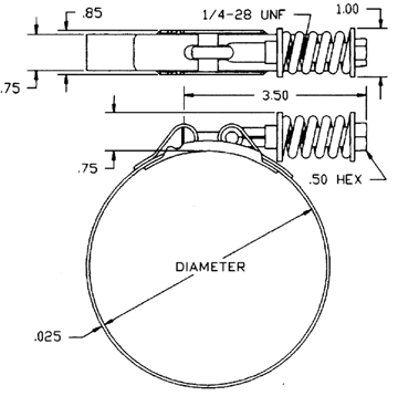 5.31 - 5.61" H/D Flex Seal T-Bolt Clamp - S/S Band - Ferrous Bolt  HC19-550