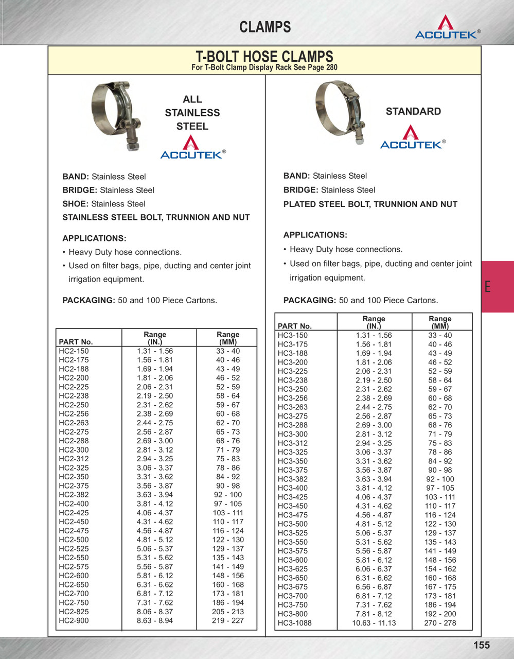 2.31 - 2.63" T-Bolt Clamp - S/S Band - Ferrous Bolt  HC3-250