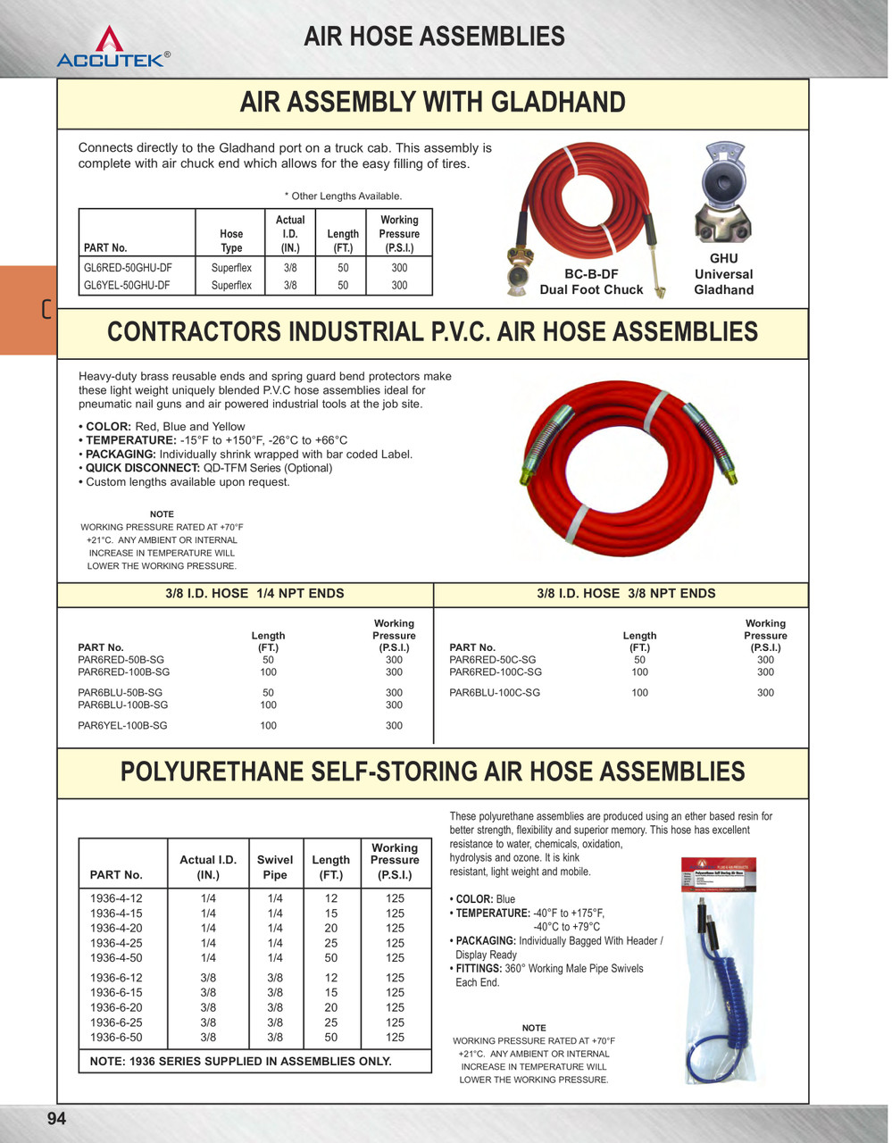 3/8 x 1/4" x 100' Red PVC Air Hose Assembly w/Spring Guard  PAR6RED-100B-SG